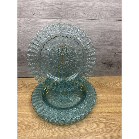 ArdaCam 11.25” Teal Scalloped Pressed Glass Dinner Plates Made in Turkey~4 Pc - Picture 1 of 8